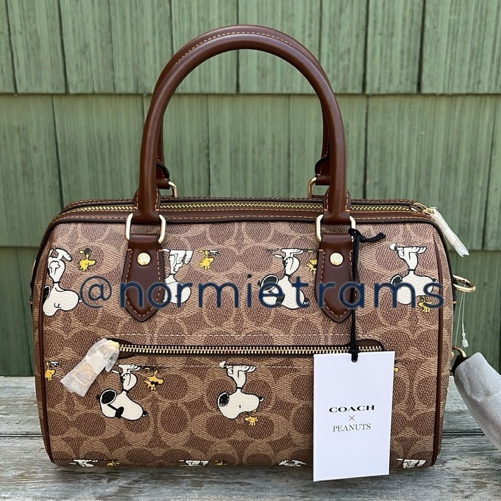 Coach X Peanuts Rowan Satchel Bag In Signature Canvas With Snoopy Print - Picture 4 of 9